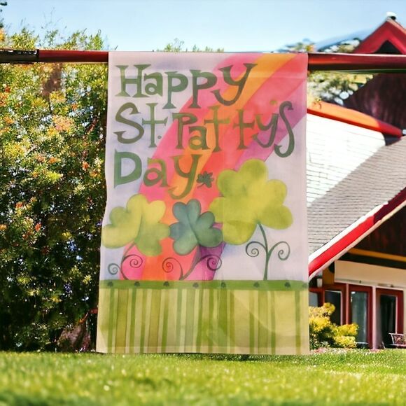St Patricks Day House Flag Rainbow Shamrocks Clovers Vertical Pattys NEW 25x38. - Picture 11 of 11